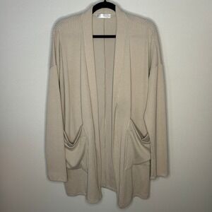 Eldridge Womens L Blush Pink Beige Ribbed Knit Open Front Cardigan Sweater Relax